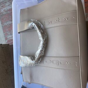 bebe Neutral Beige Tote with Embossed Logo